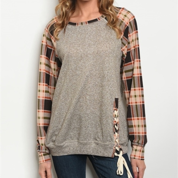 Taupe Plaid Top - Picture 1 of 2